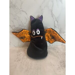Vtg Fiesta Bat Plush Halloween Stuffed Animal Toy Black Purple Orange Beanbag 8"